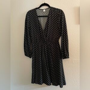 Old Navy Black Polka Dot Long Sleeve Wrap Dress